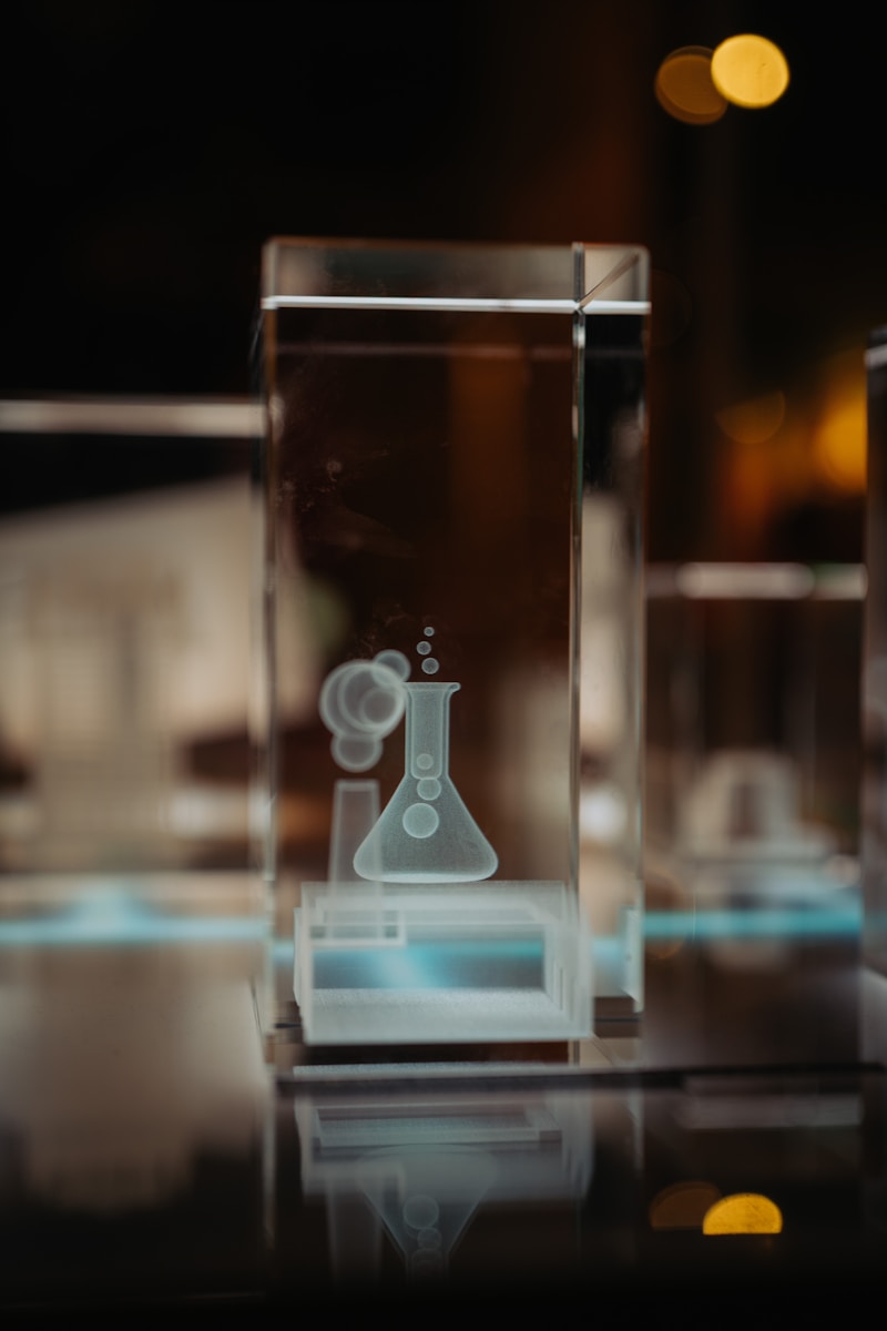 Crystal award with etched chemical flask design